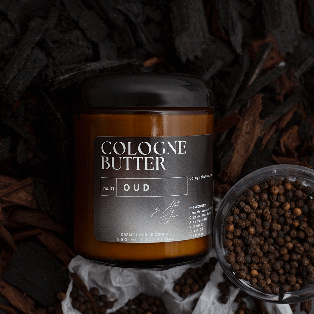 Oud fragrance body butter in a luxurious, creamy texture