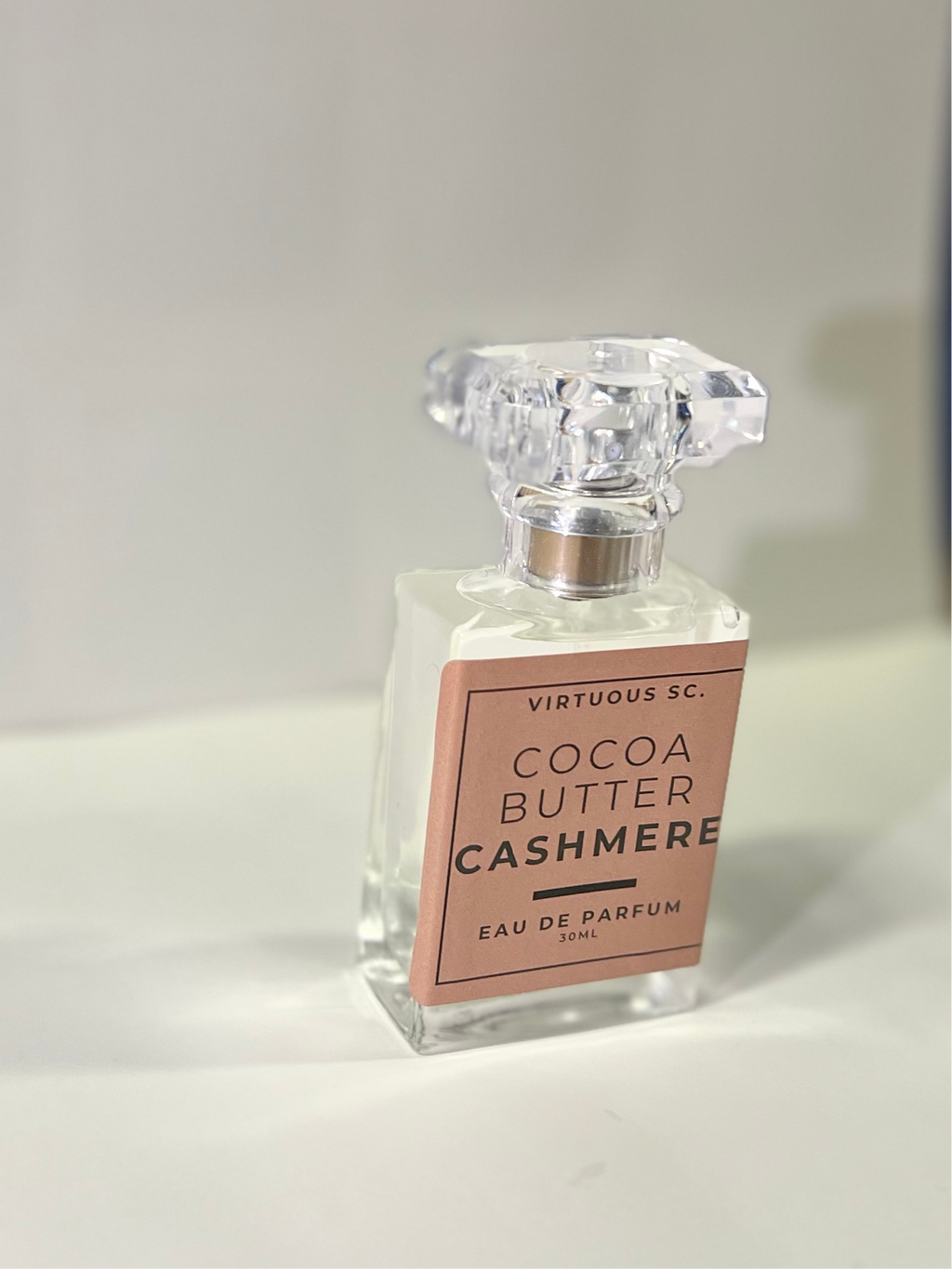 Virtuous Soap Company Cocoa Butter Cashmere 1.7 oz perfume bottle with warm vanilla and cocoa butter scent notes