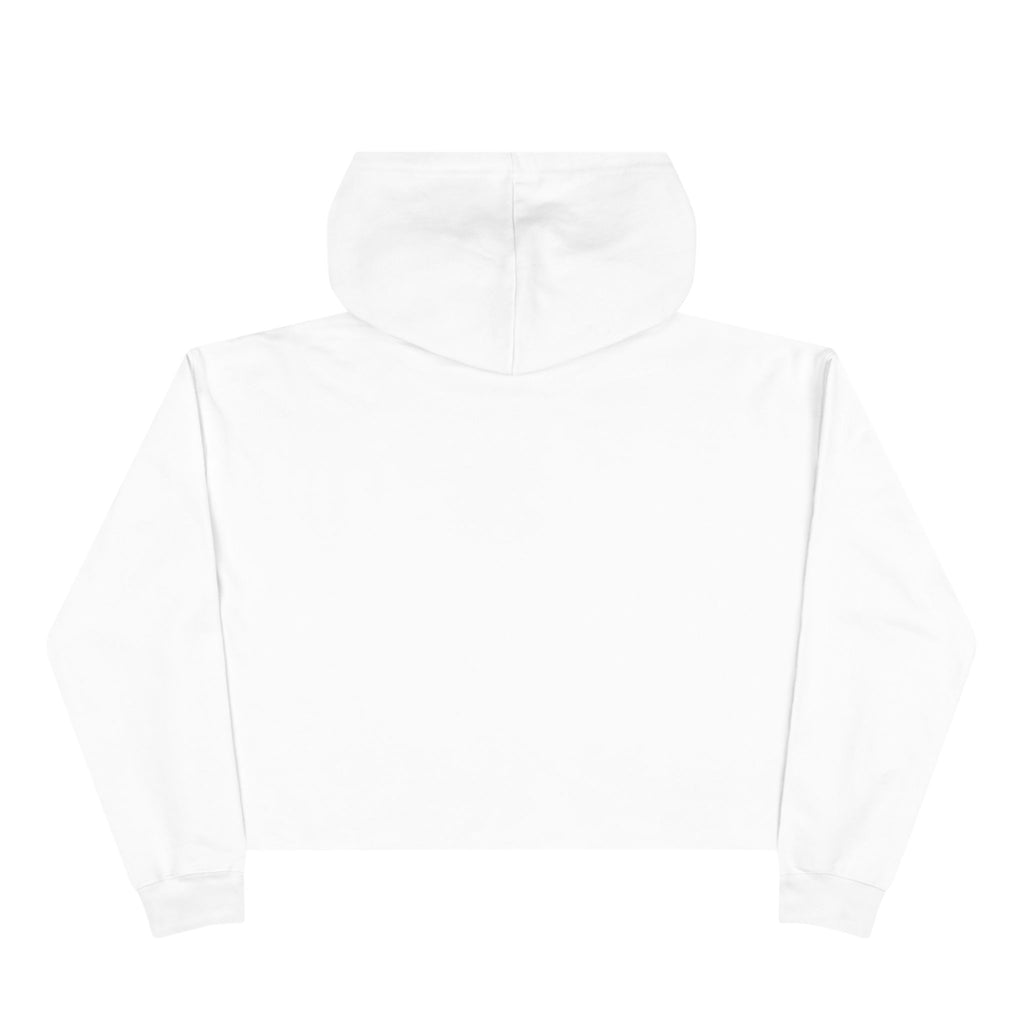 Women's pale pink cropped hoodie with minimalist single-line elephant graphic on chest, shown from front on female model