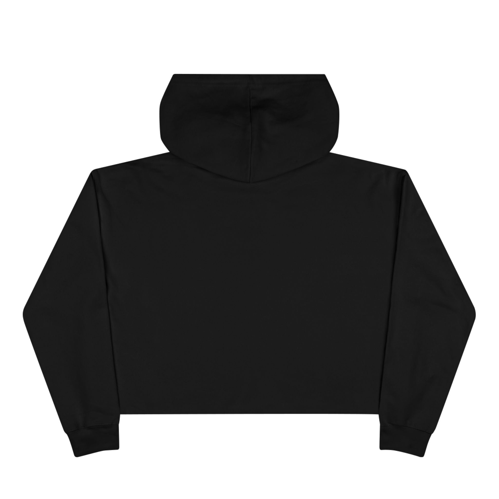 White cropped hoodie with minimal hand-drawn RUT*ROh chest graphic, dropped shoulders and raw hem, casual streetwear style