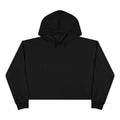 White cropped hoodie with minimal hand-drawn RUT*ROh chest graphic, dropped shoulders and raw hem, casual streetwear style