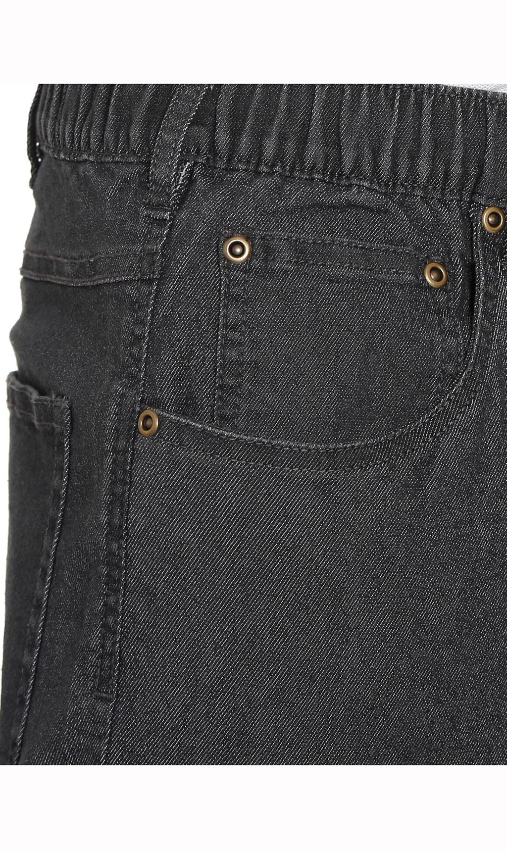 Men's lightweight pull-on jeans in denim and twill with elastic waistband, relaxed fit through seat and thigh