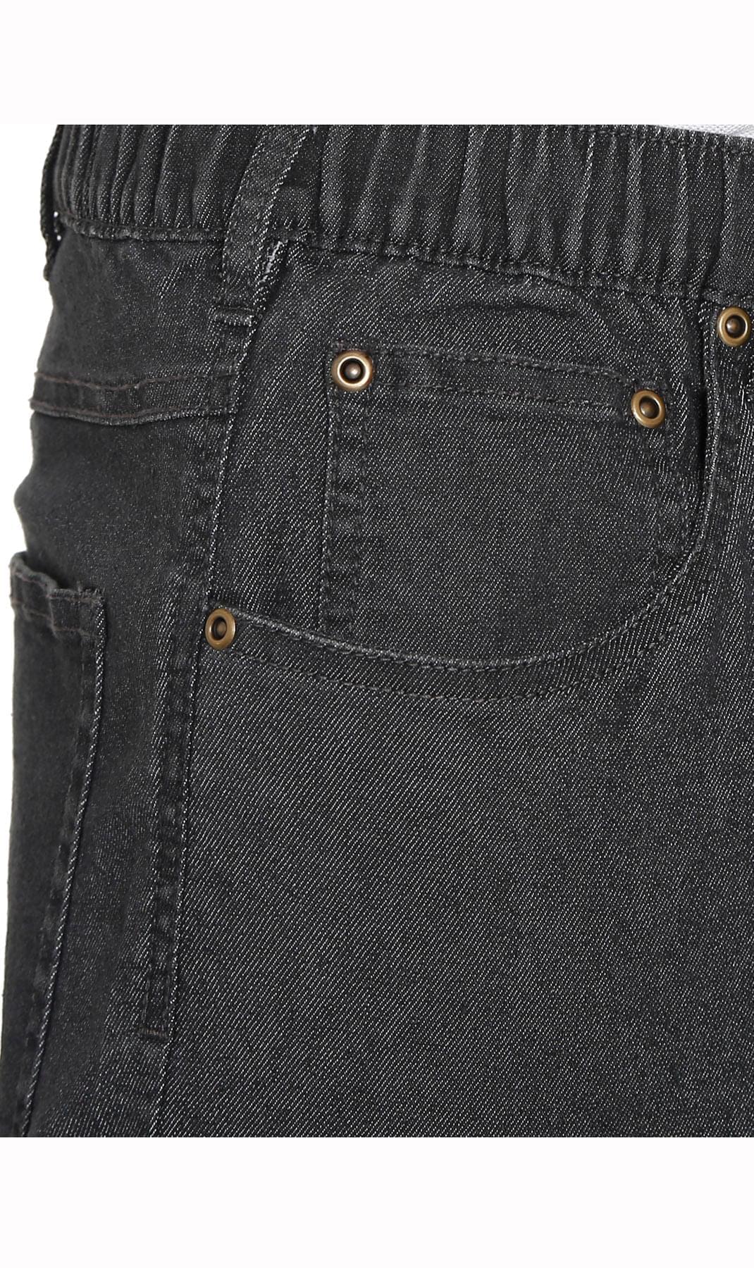 Men's lightweight pull-on jeans in denim and twill with elastic waistband, relaxed fit through seat and thigh