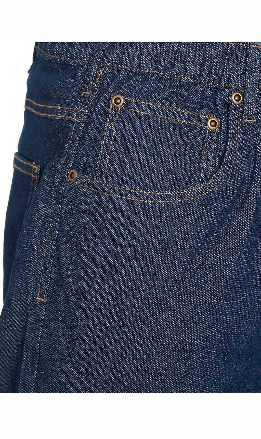 Men's lightweight pull-on jeans in denim and twill with elastic waistband, relaxed fit through seat and thigh