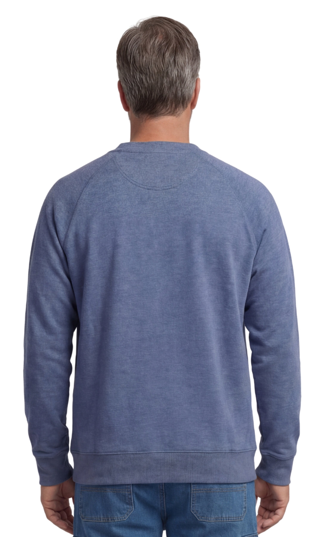 Men's fleece-lined cotton-poly pullover sweatshirt with chest pocket and raglan shoulder seams in a relaxed fit