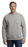 Men's fleece-lined cotton-poly pullover sweatshirt with chest pocket and raglan shoulder seams in a relaxed fit