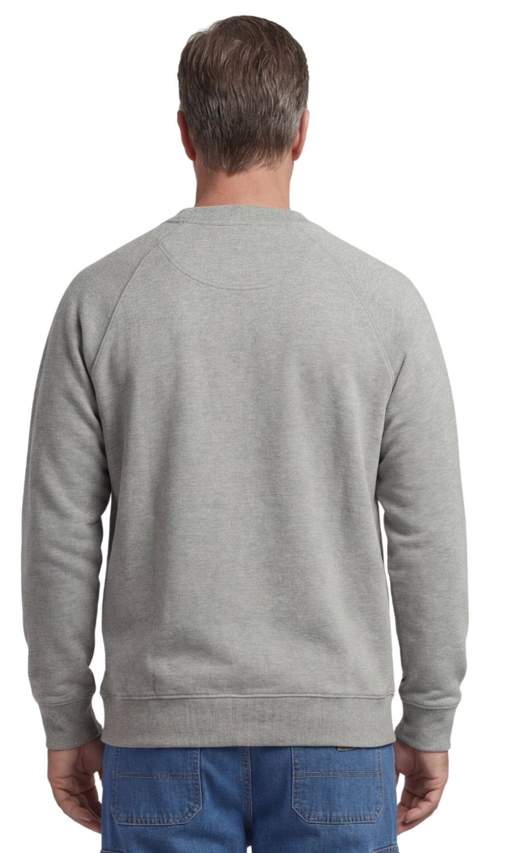 Men's fleece-lined cotton-poly pullover sweatshirt with chest pocket and raglan shoulder seams in a relaxed fit