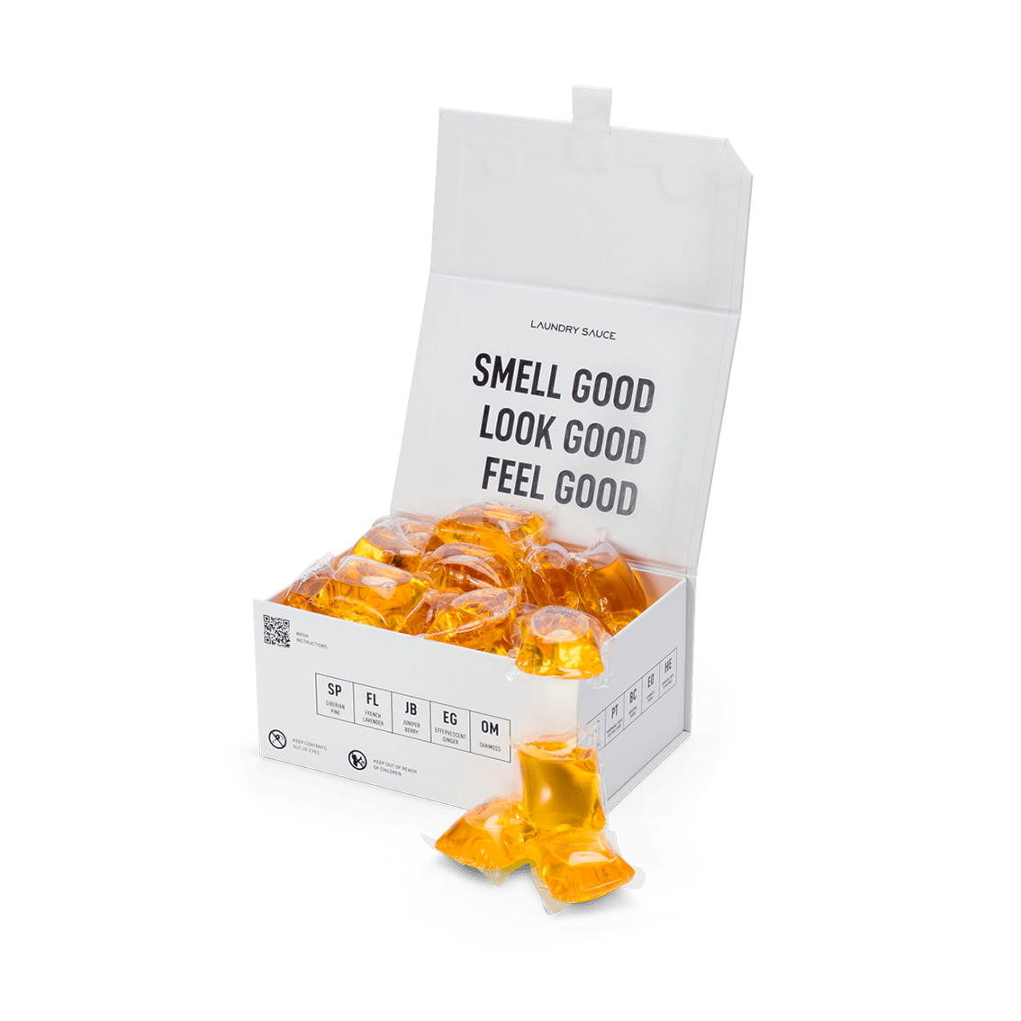 Box of Laundry Sauce Performance Liquid Laundry Detergent Pods, concentrated perfumer-designed fragrance