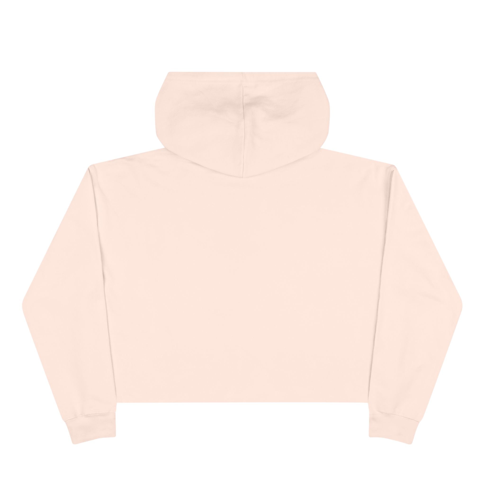 White cropped hoodie with minimal hand-drawn RUT*ROh chest graphic, dropped shoulders and raw hem, casual streetwear style