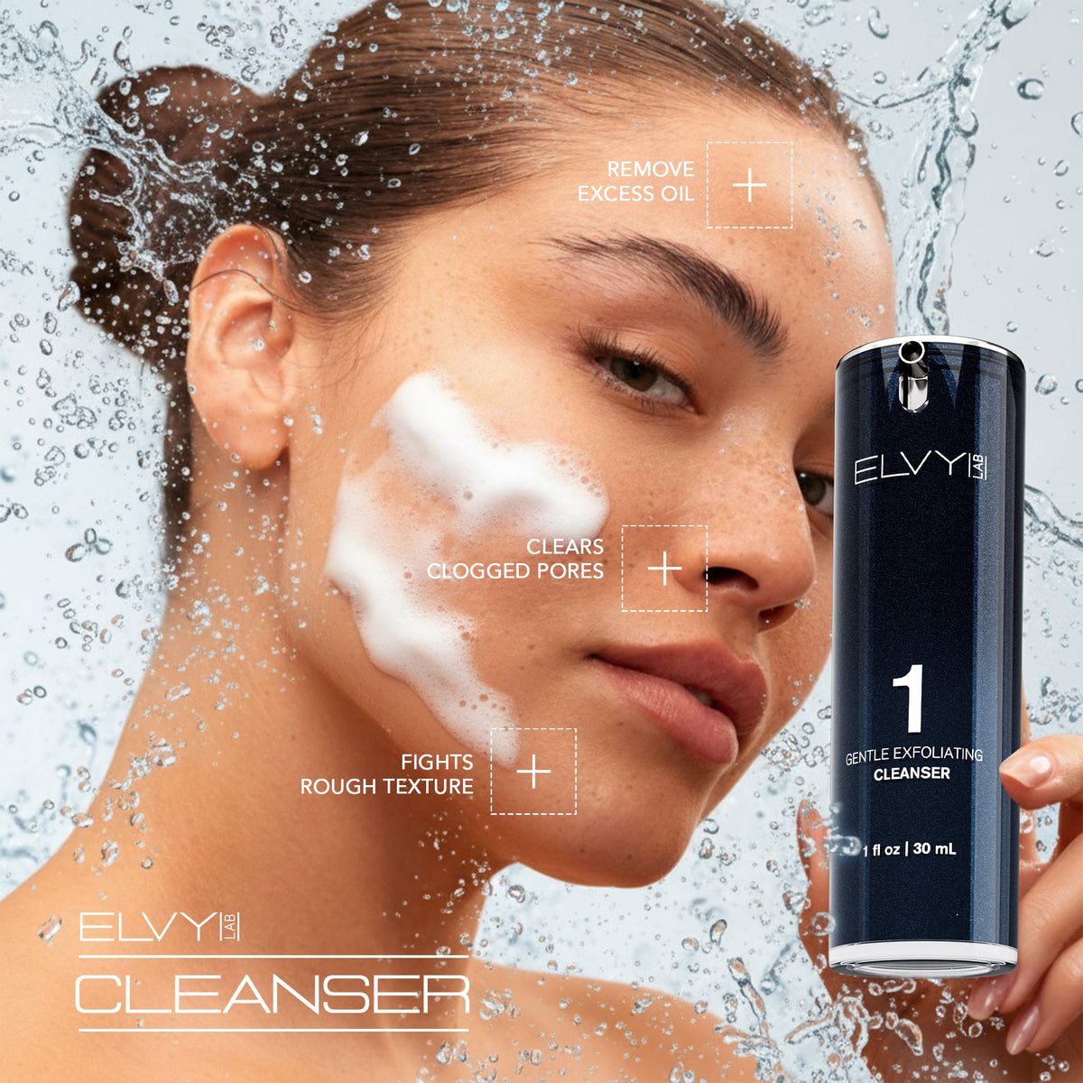 ELVY Lab The Regimen four-step men's daily skincare system kit with numbered products arranged in order