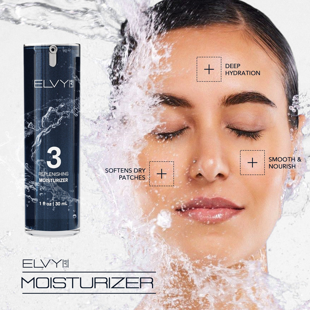 ELVY Lab The Regimen four-step men's daily skincare system kit with numbered products arranged in order
