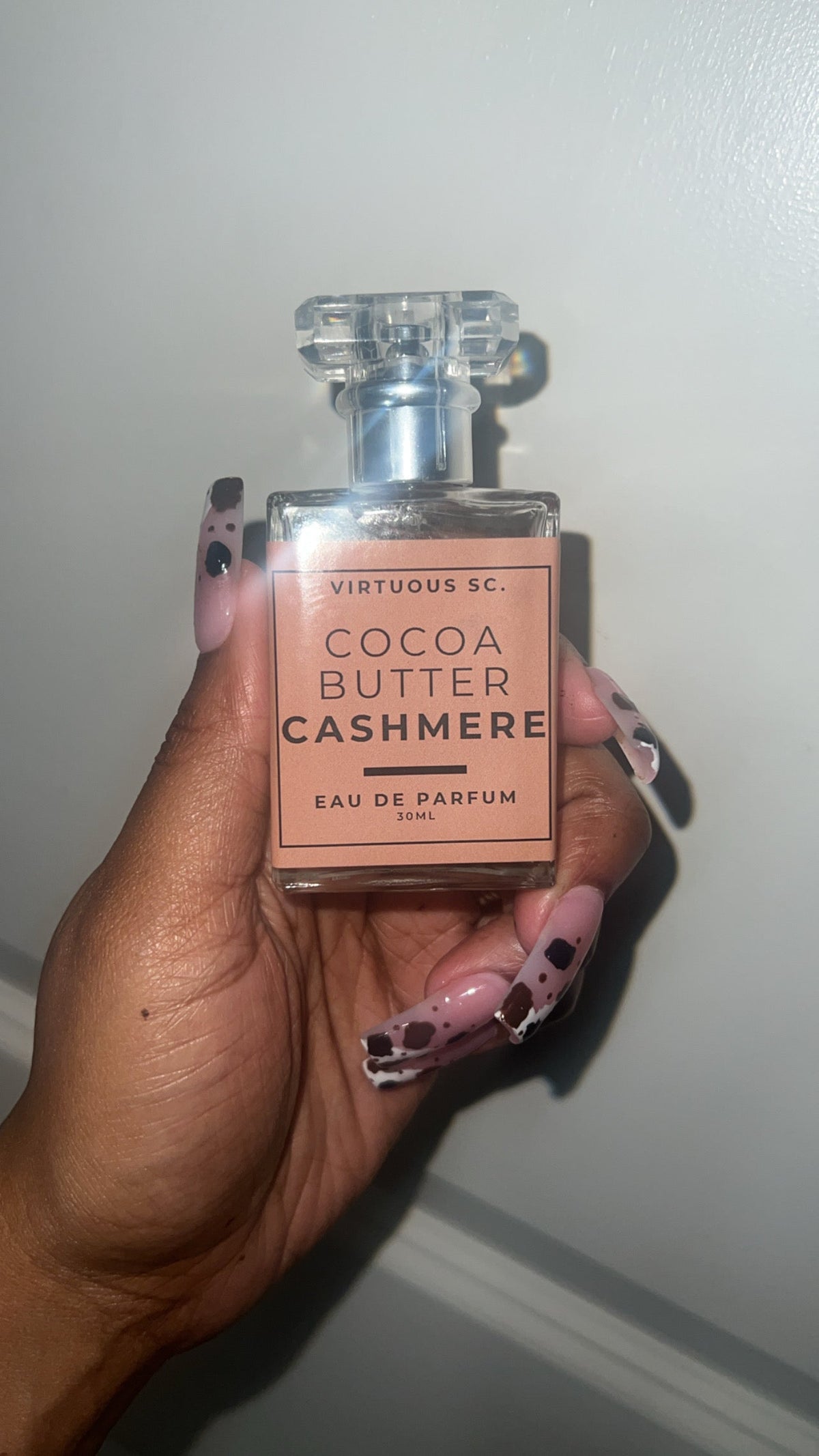 Virtuous Soap Company Cocoa Butter Cashmere 1.7 oz perfume bottle with warm vanilla and cocoa butter scent notes