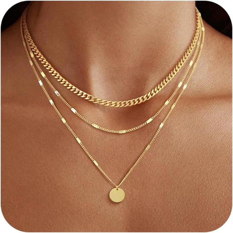 14K Gold Plated Layering Necklaces for Women Gold Necklace Set, Cuban Link, Snake Chain, Paperclip Layered Chains, Twisted Rope and Twisted Chain, Trendy Layering Necklace