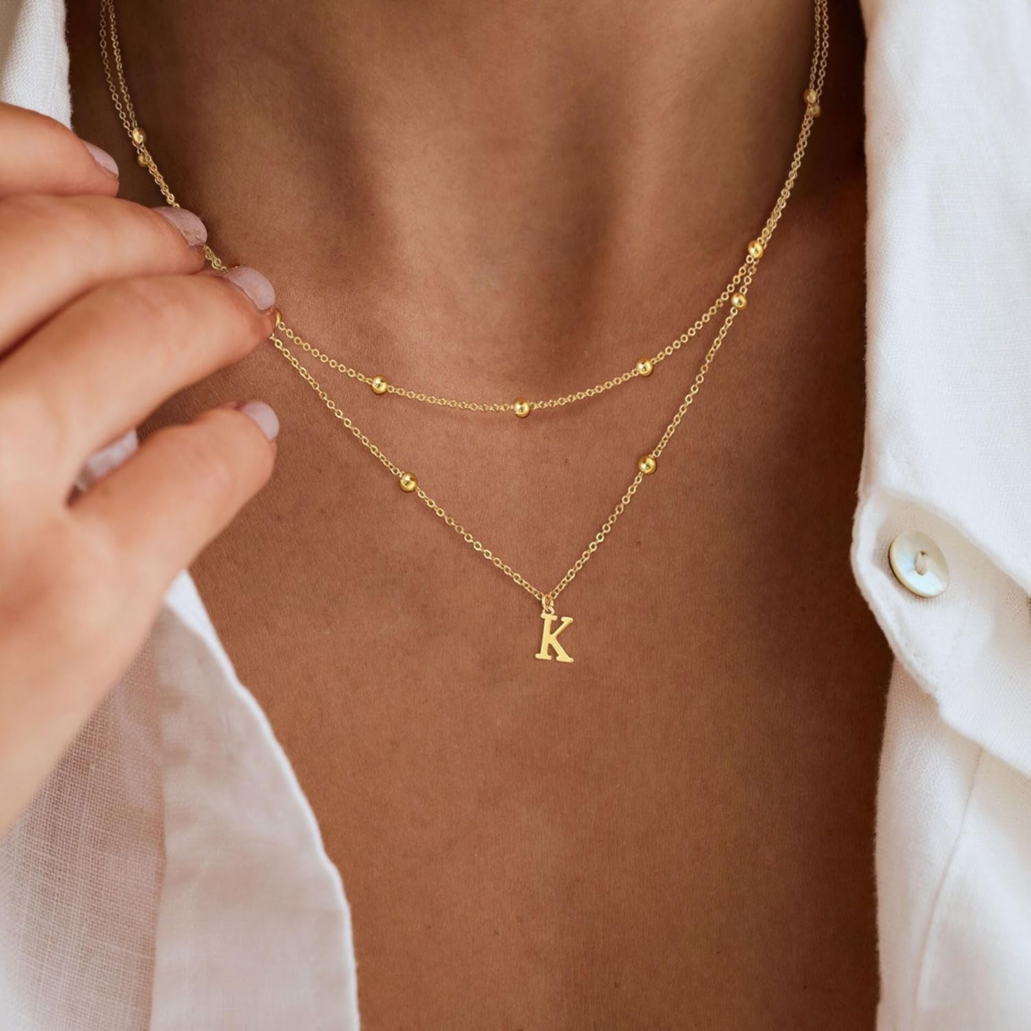 Layered Initial Necklaces for Women, Dainty Gold Letter Necklace Stack 14K Gold Plated Layering Gold Initial Necklace Set Simple Cute Personalized Name Necklace Gifts for Teen Women