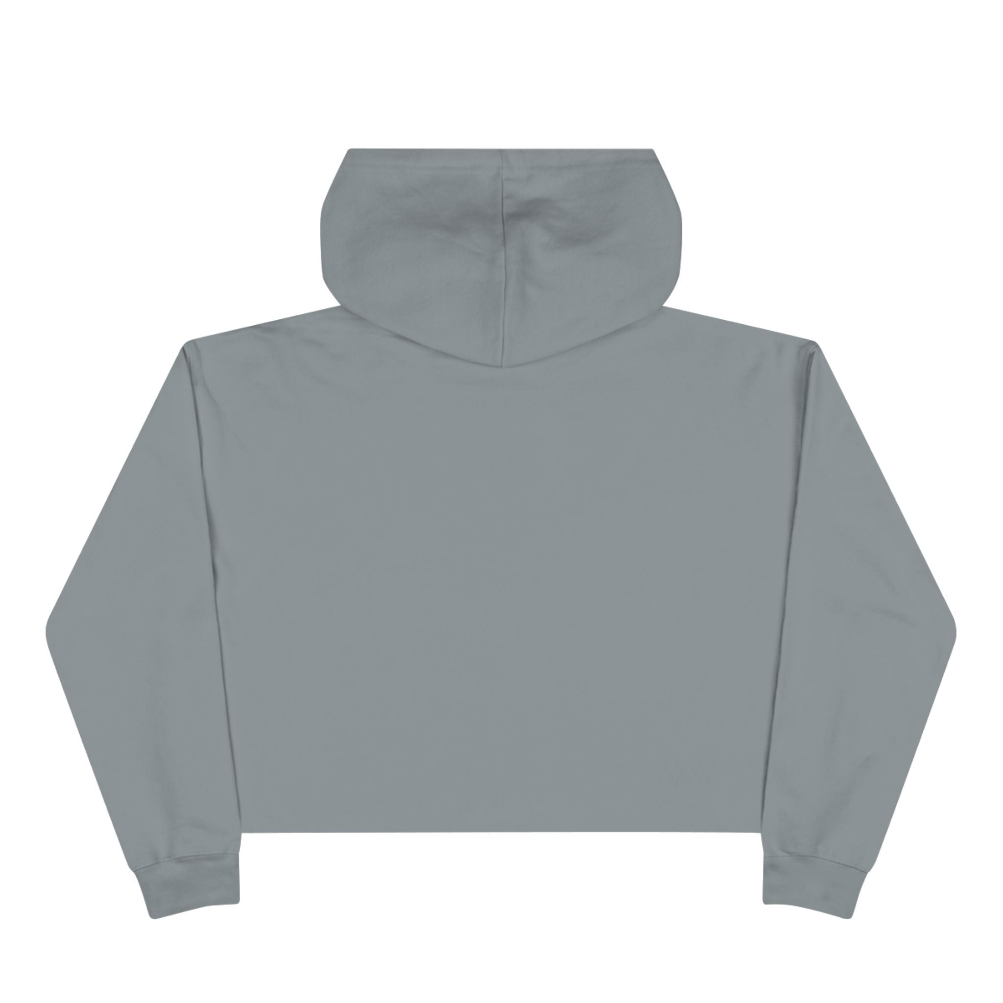 White cropped hoodie with minimal hand-drawn RUT*ROh chest graphic, dropped shoulders and raw hem, casual streetwear style