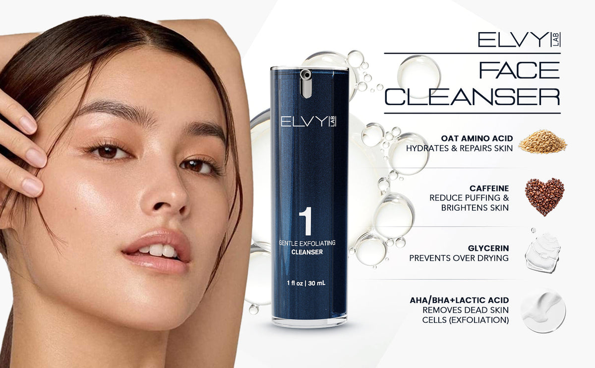 ELVY Lab The Regimen four-step men's daily skincare system kit with numbered products arranged in order