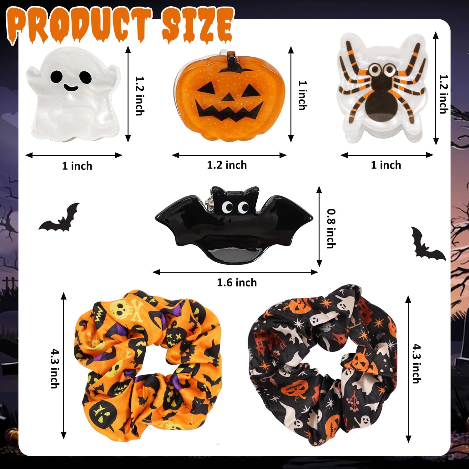 Halloween Hair Clips Sets, 8PC Small Halloween Hair Claw Clips and 2 Hair Ties, Pumpkin Ghost Bat Spider Shape Mini Hair Clips for Girls, Cute Hair Accessories