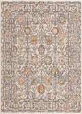 Herstmonceux traditional area rug with vintage pattern in charcoal, mustard, dusty pink, and off-white tones on a medium pile