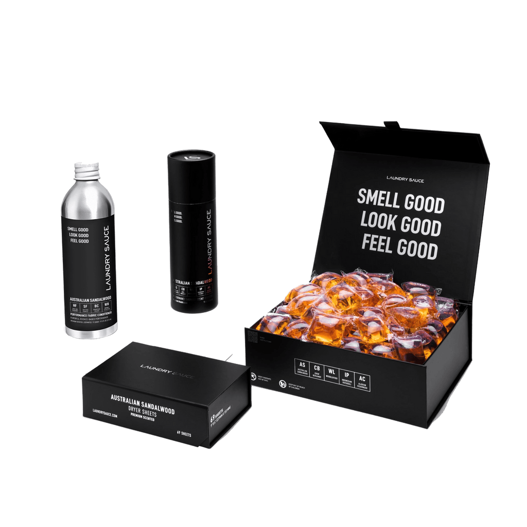 Laundry Sauce Signature Package bundle with laundry pods, dryer sheets, scent booster and fabric softener