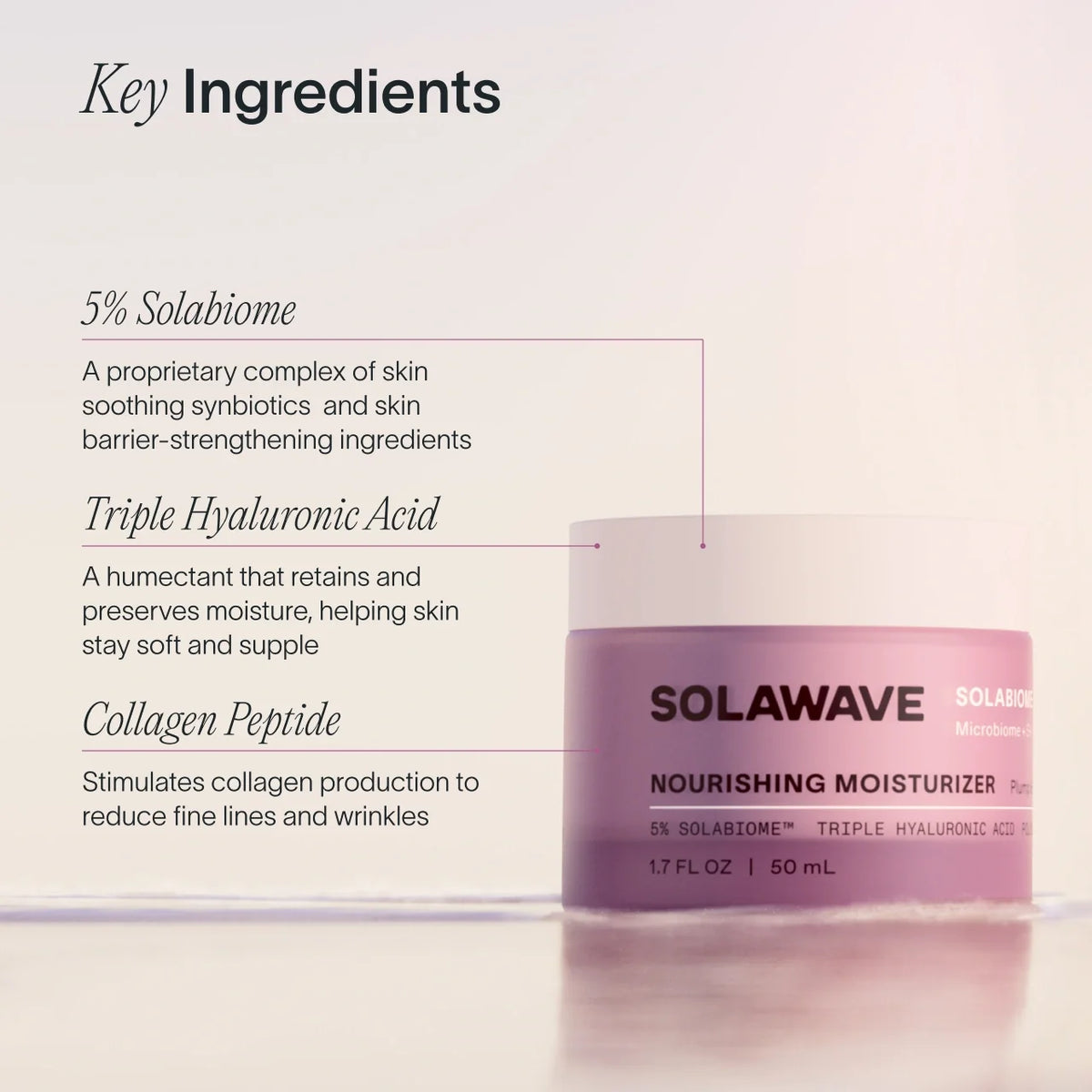 Solawave Solabiome Nourishing Moisturizer jar with clean white packaging on a minimal surface