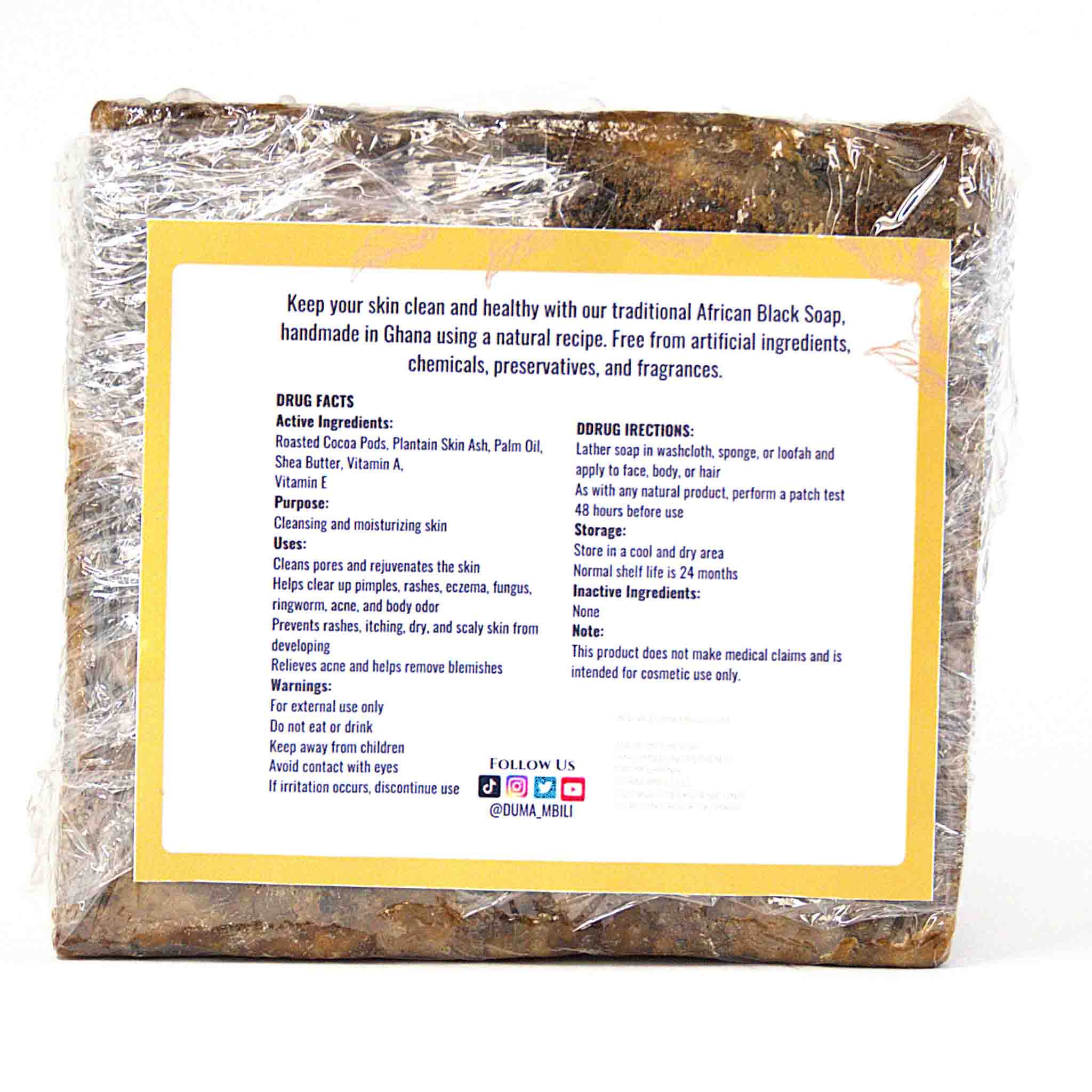 Handcrafted Ghanaian African black soap bar with natural matte texture, shown on a clean surface