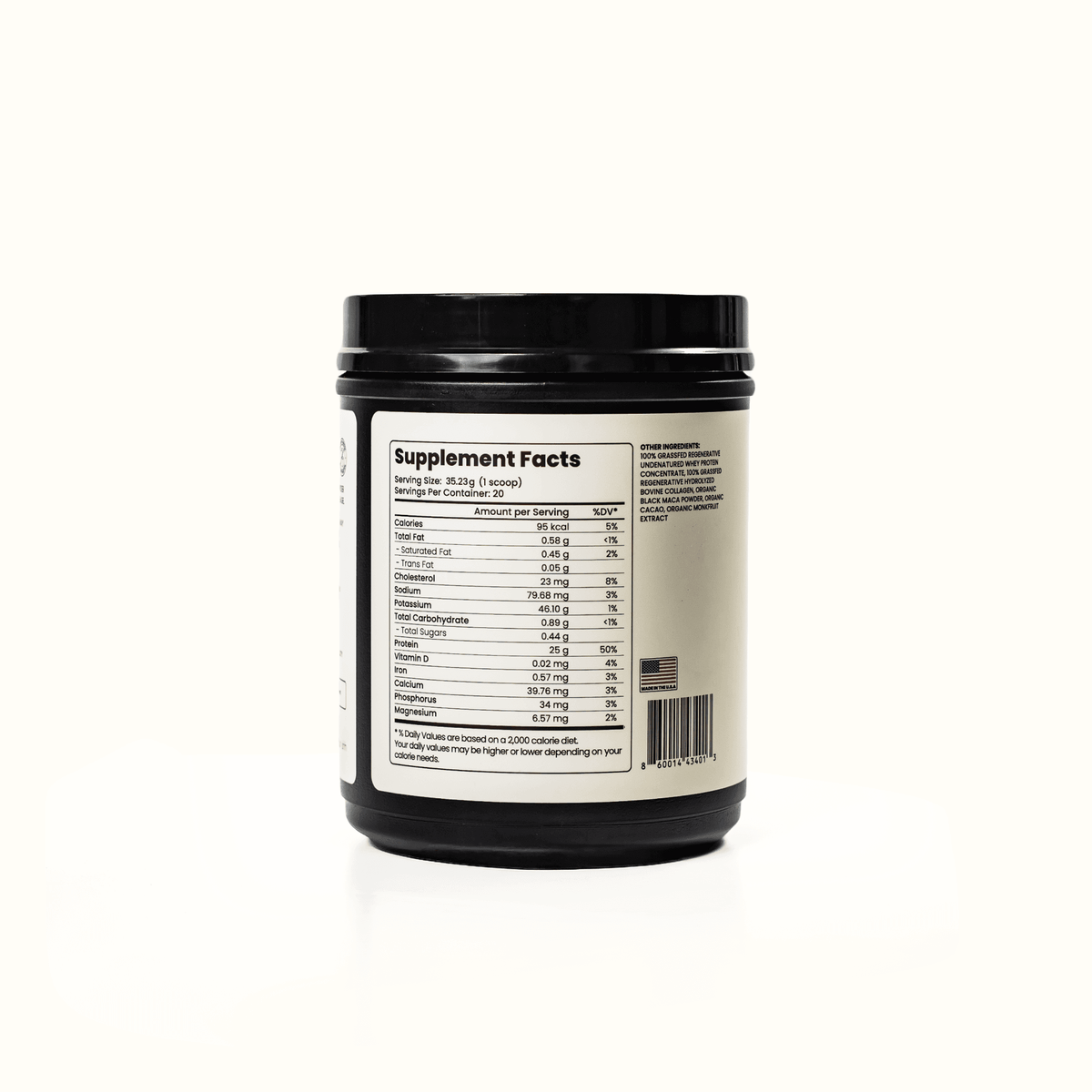 Purishh grass-fed whey and collagen protein powder in chocolate flavor with clean label packaging