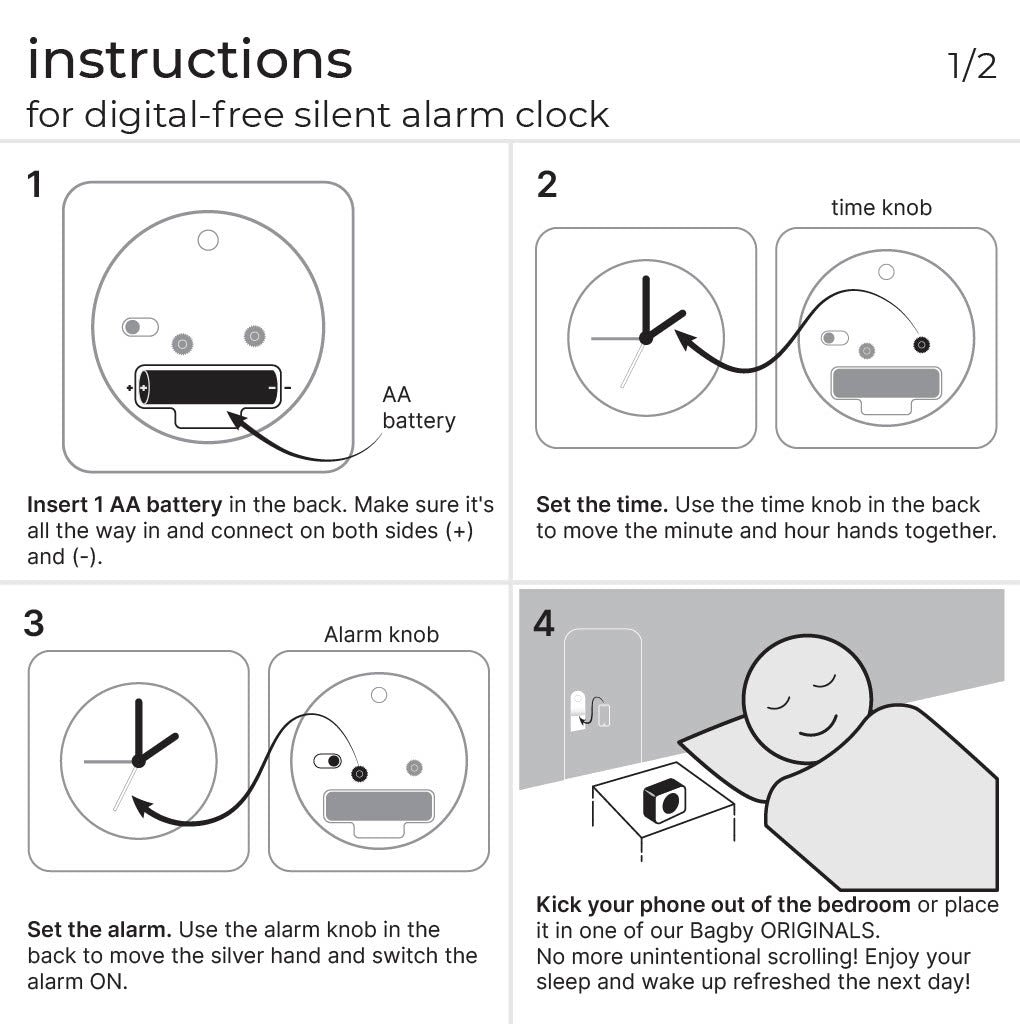 Bagby Minimalist Silent Alarm Clock – Wood Frame