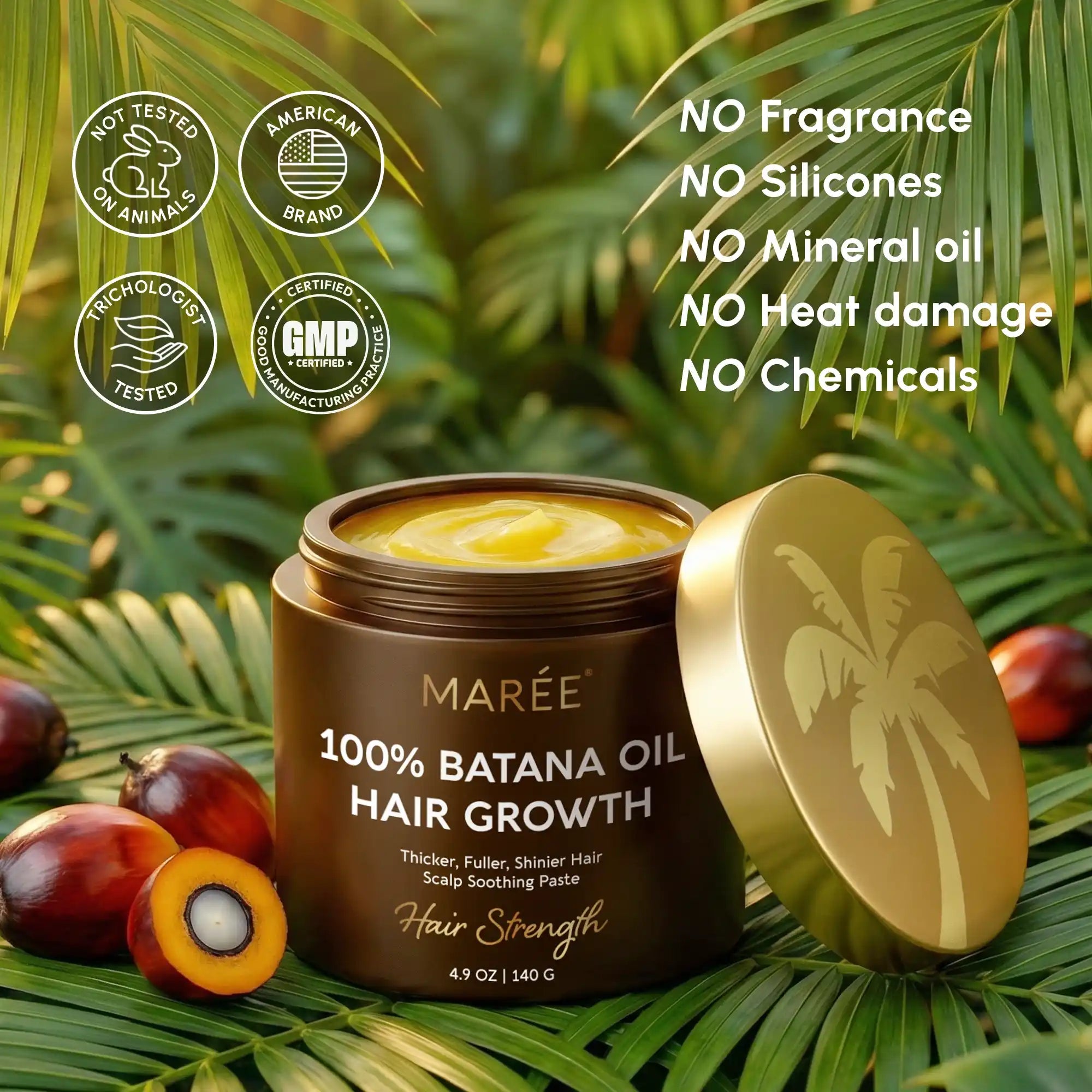 Marée Batana Hair Growth Paste jar with natural plant oil formula for hair growth and scalp health