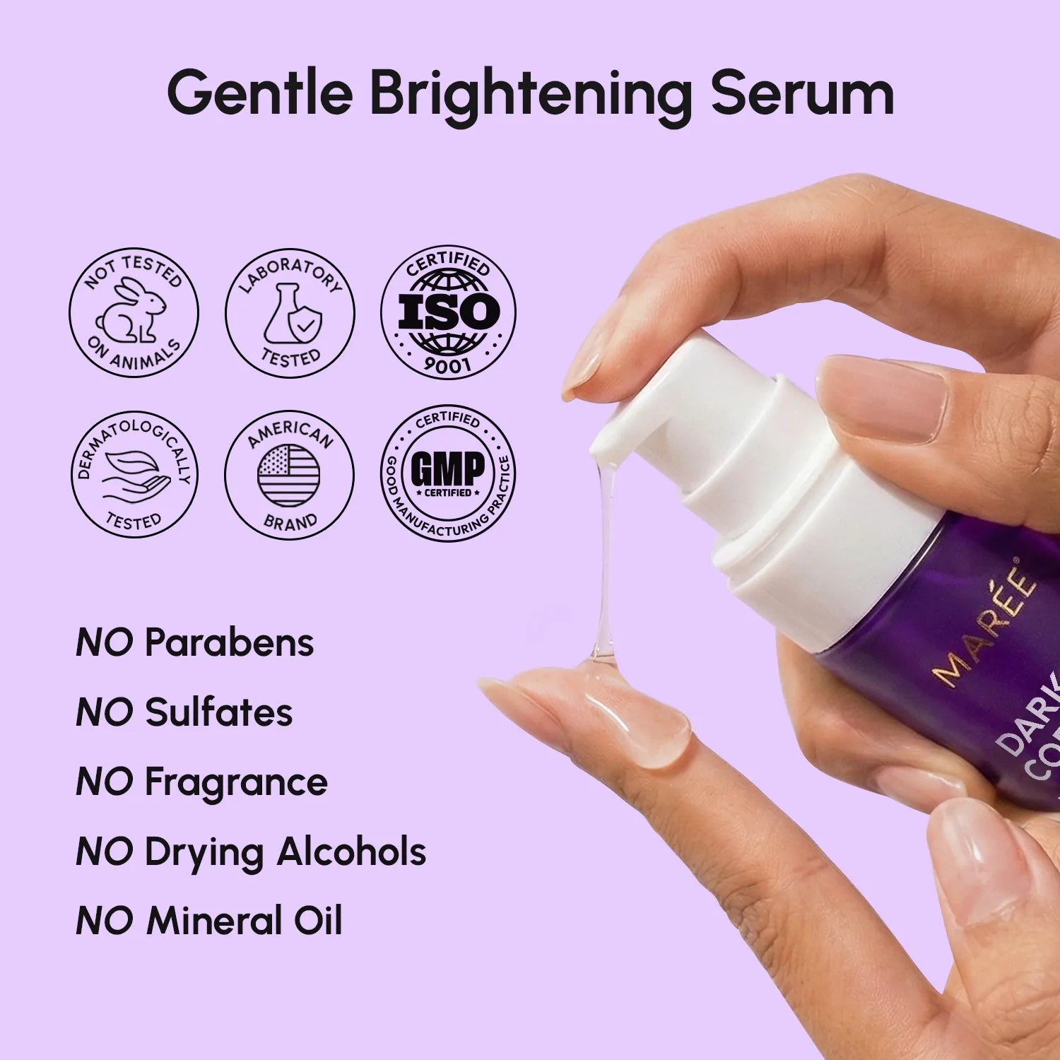 Marée dark spot correcting serum bottle on a clean surface, face and body brightening treatment with Tranexamic Acid and Vitamin C