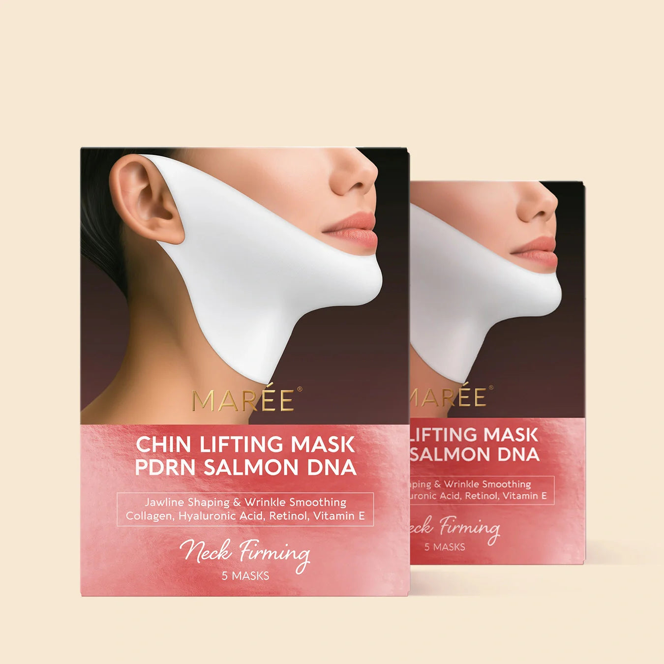 Marée PDRN V-Line Lifting Mask applied to chin and neck area for jawline contouring and skin firming
