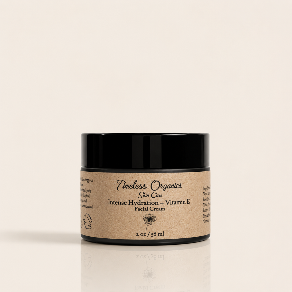 Timeless Organics Skin Care Vitamin E Intense Hydration Facial Cream 50mL jar on a clean surface