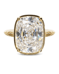 Elongated cushion-cut cubic zirconia cocktail ring in gold-plated sterling silver on a hand, showing large faceted stone and slim band