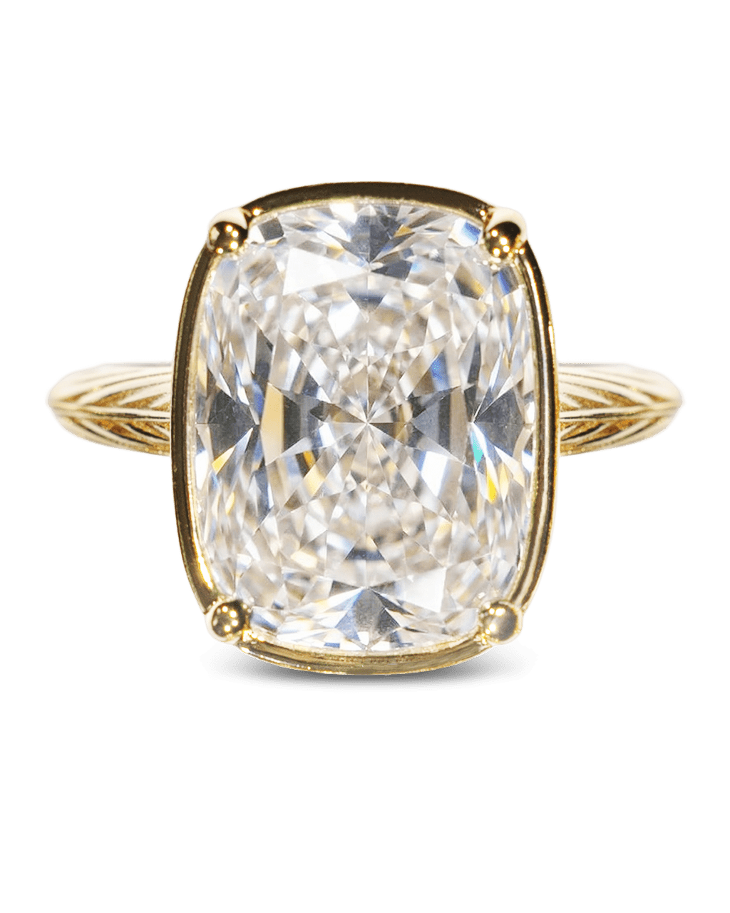 Elongated cushion-cut cubic zirconia cocktail ring in gold-plated sterling silver on a hand, showing large faceted stone and slim band