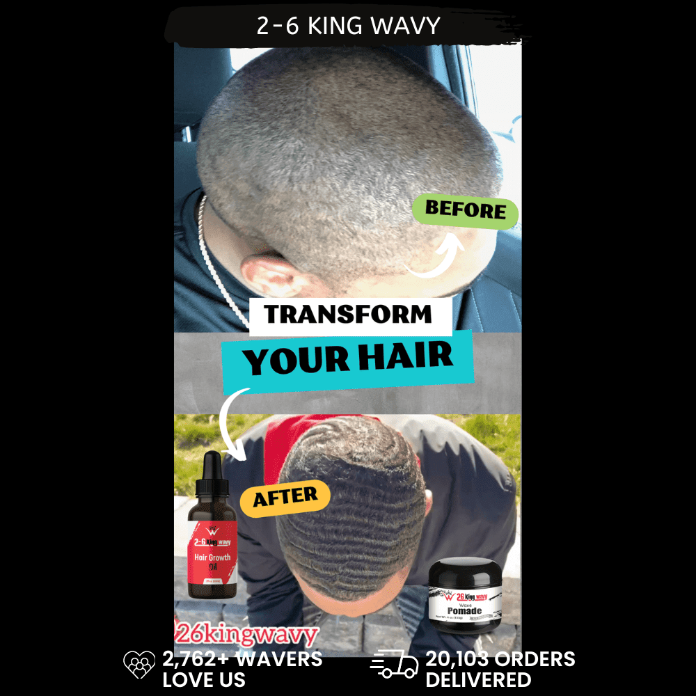 Jar of 26 King Wavy Merch pomade with natural oil ingredients for 360 waves and scalp care