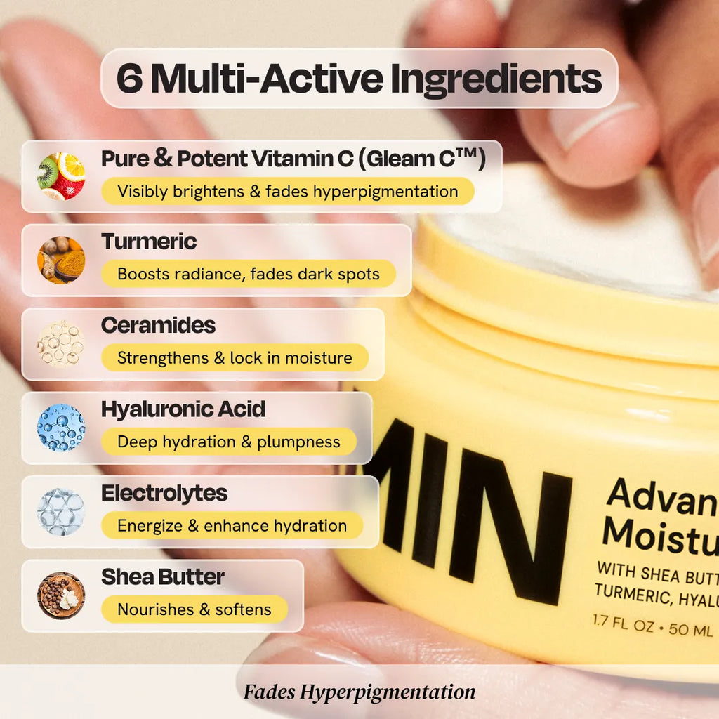 Advanced brightening daily moisturizer with Vitamin C and Hyaluronic Acid in minimalist packaging