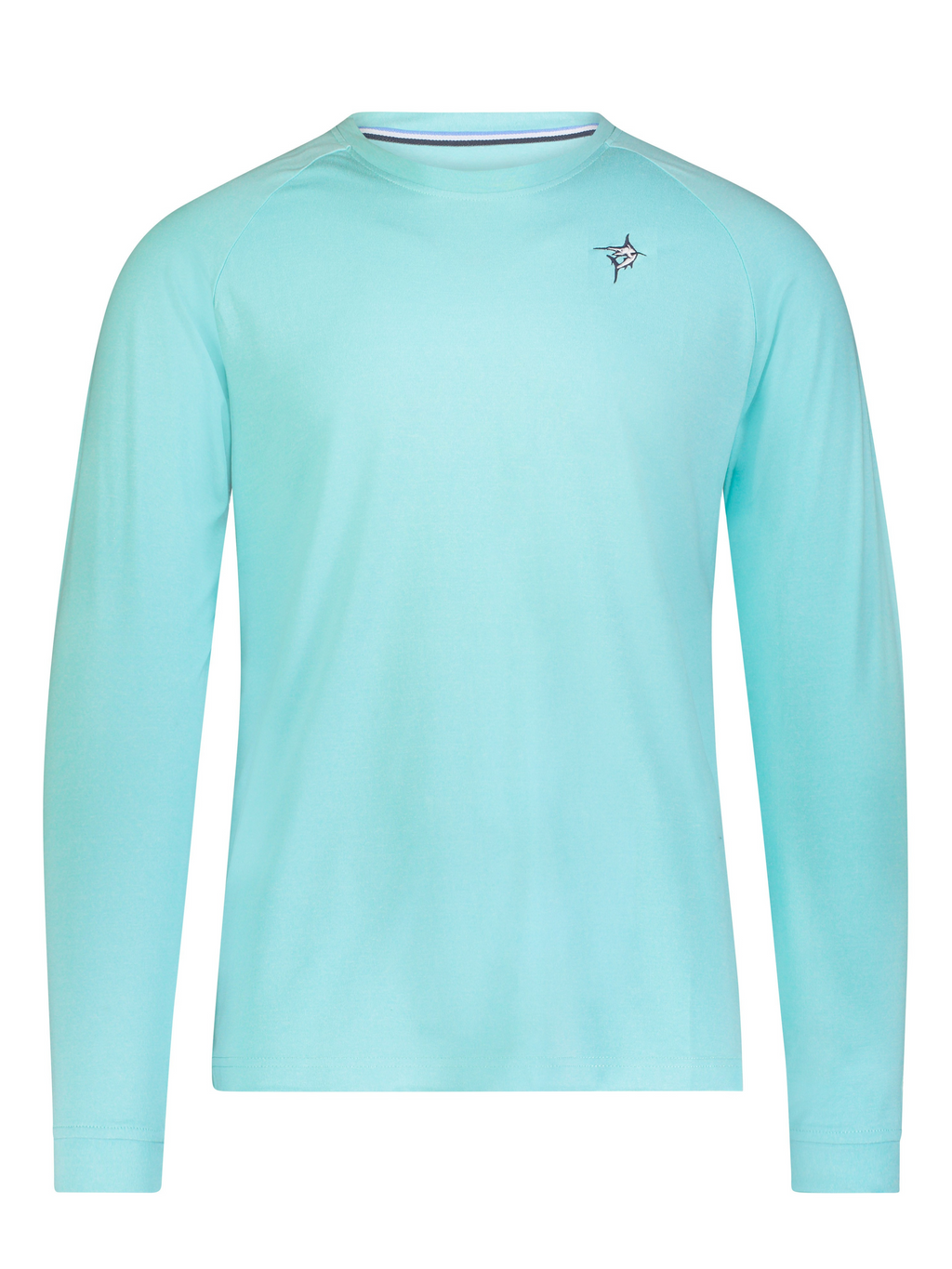 Men's black UV50 performance long sleeve tee with embroidered chest logo, brushed stretch fabric
