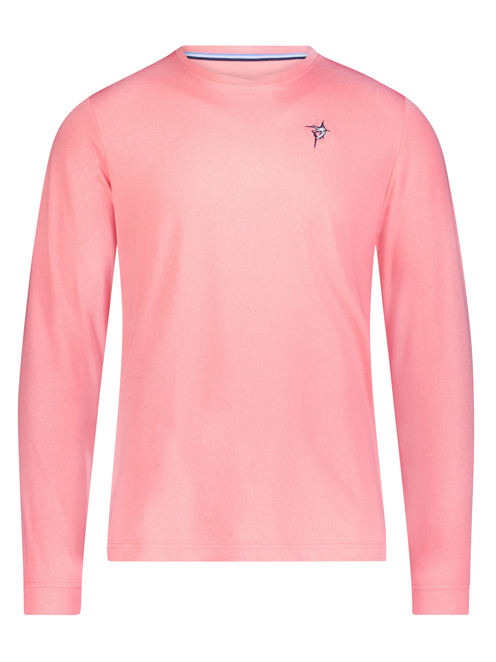 Men's black UV50 performance long sleeve tee with embroidered chest logo, brushed stretch fabric