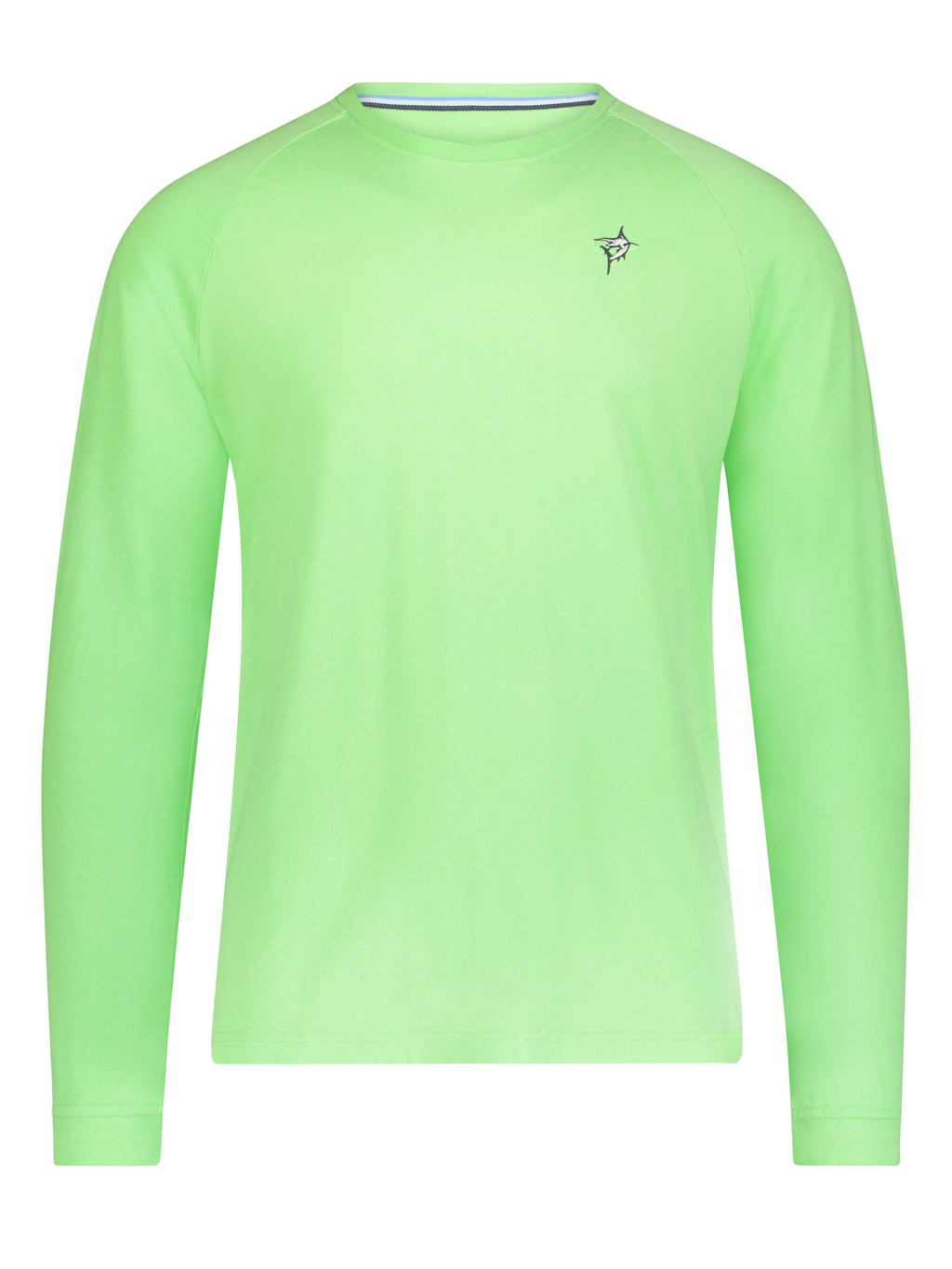 Men's black UV50 performance long sleeve tee with embroidered chest logo, brushed stretch fabric