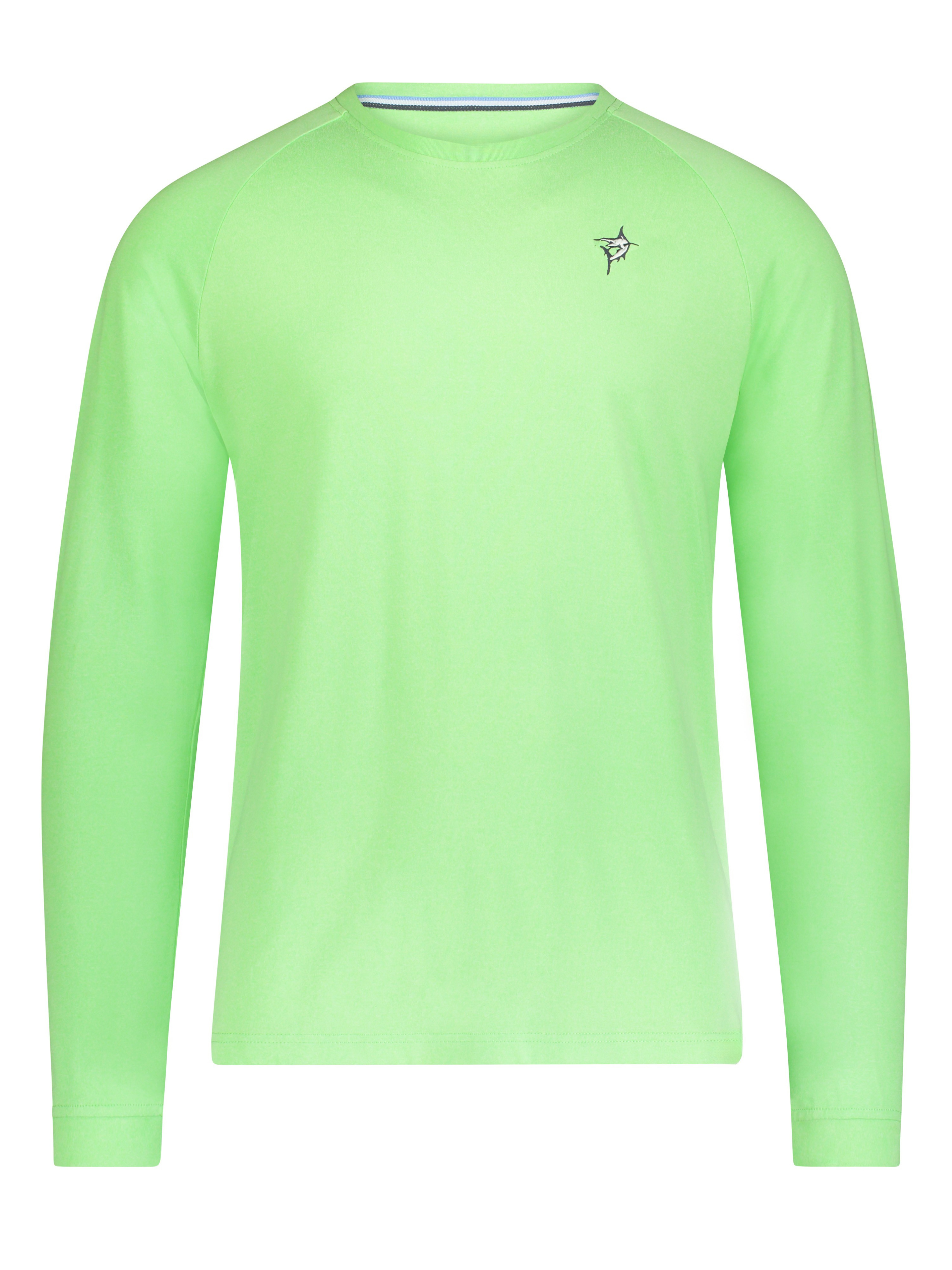 Men's black UV50 performance long sleeve tee with embroidered chest logo, brushed stretch fabric