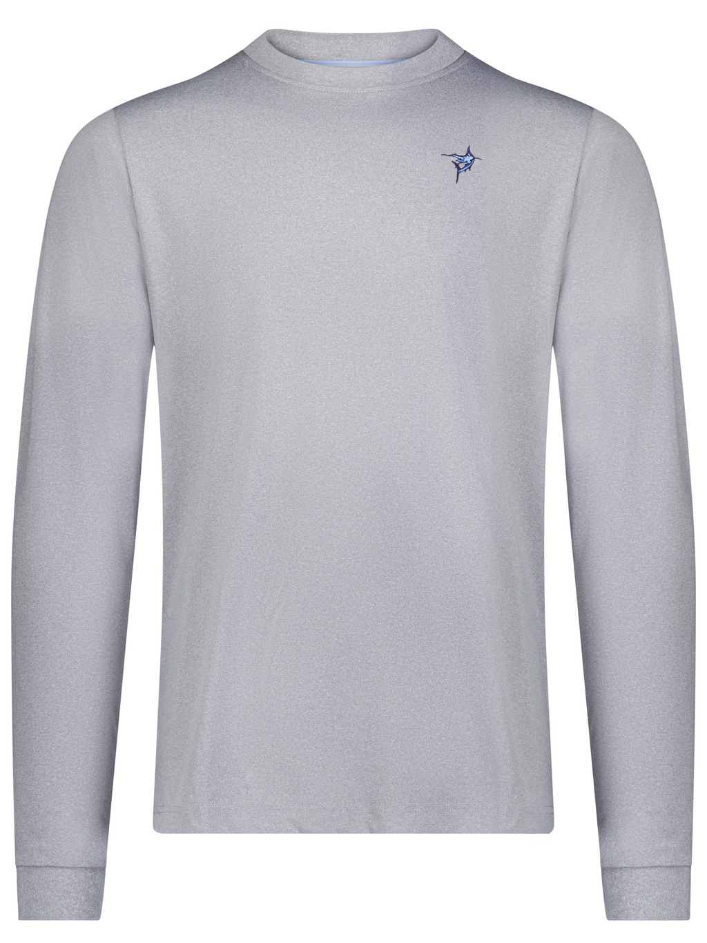 Men's black UV50 performance long sleeve tee with embroidered chest logo, brushed stretch fabric