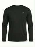 Men's black UV50 performance long sleeve tee with embroidered chest logo, brushed stretch fabric