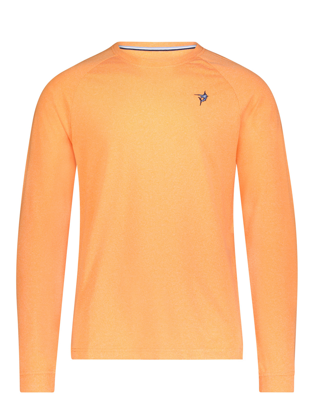 Men's black UV50 performance long sleeve tee with embroidered chest logo, brushed stretch fabric