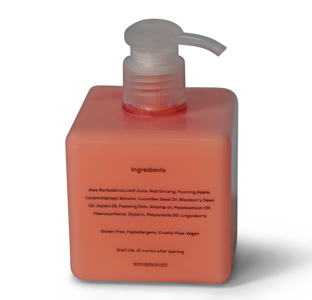 EpiLynx hydrating aloe and cucumber seed oil face wash bottle for sensitive and dry skin