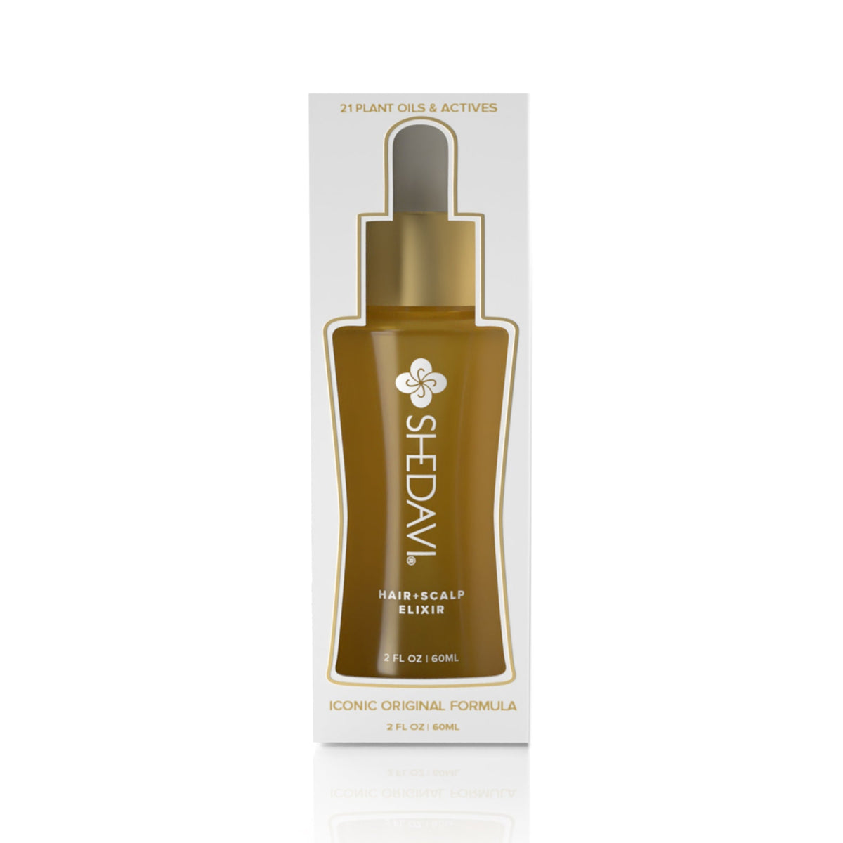 Shedavi Iconic Hair and Scalp Growth Elixir Oil bottle with natural oil ingredients including baobab, peppermint, and coconut