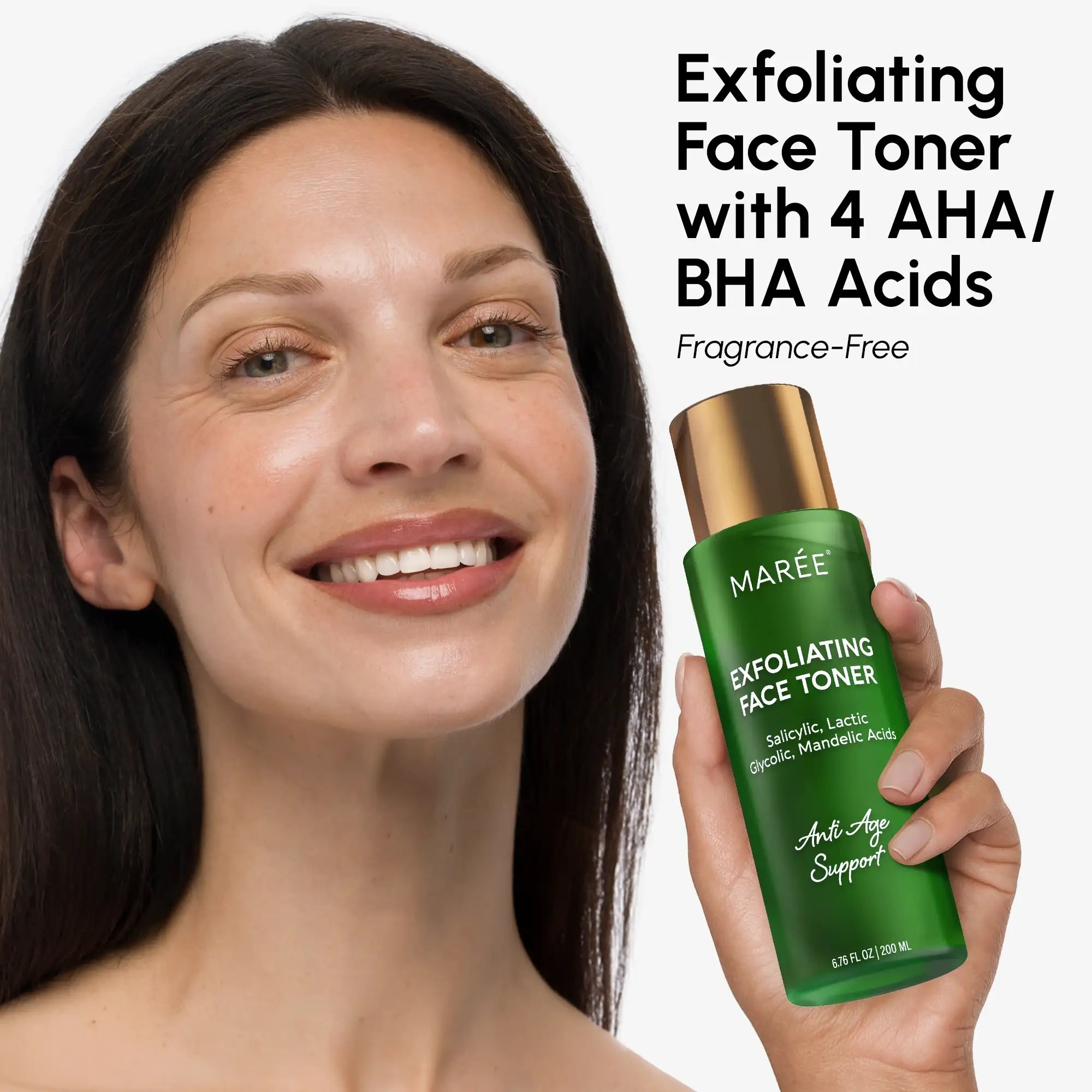 Marée Daily Glow Exfoliating Toner bottle on a clean surface, water-light acid toner for smooth glowing skin