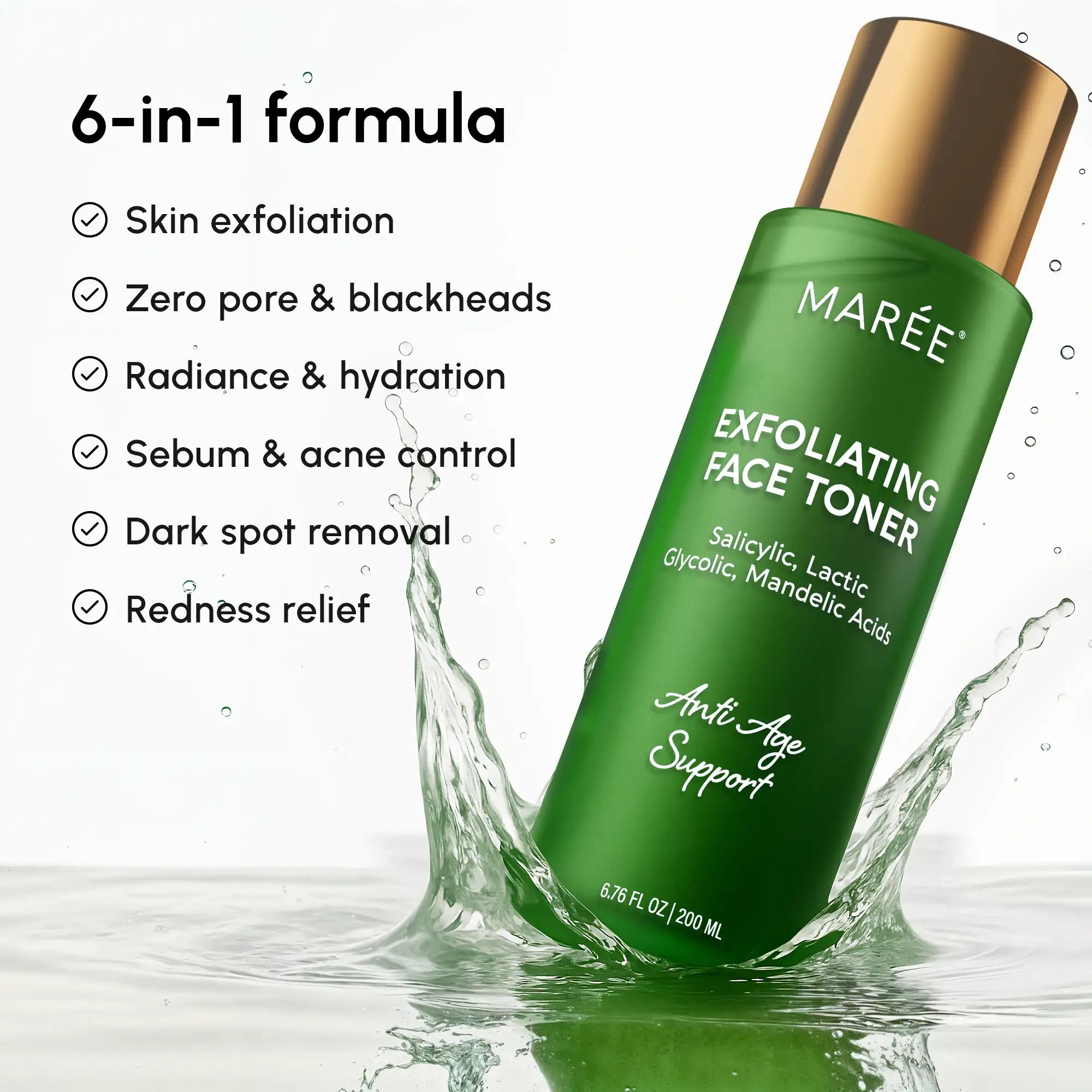 Marée Daily Glow Exfoliating Toner bottle on a clean surface, water-light acid toner for smooth glowing skin