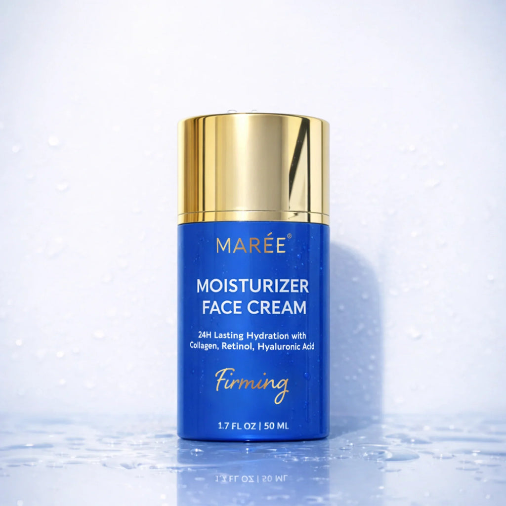 Marée collagen firming and lifting face moisturizer cream jar on a clean light surface