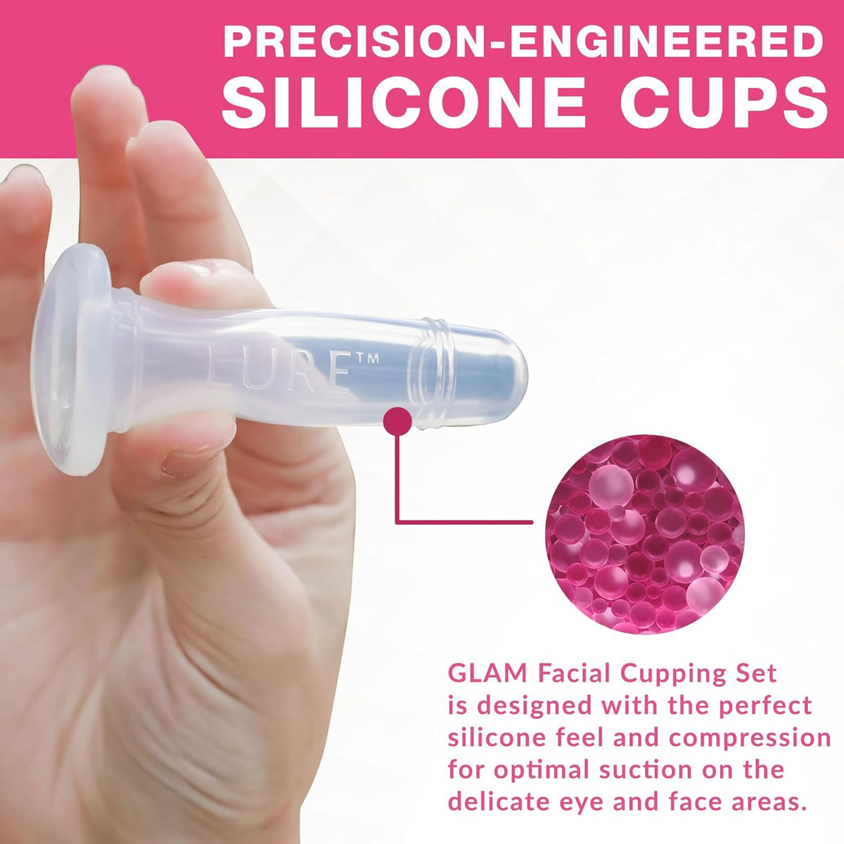 Lure Essentials GLAM facial cupping set with cups sized for the face, eyes and lips