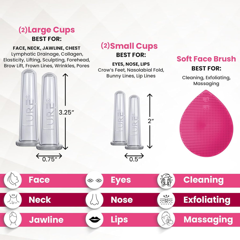 Lure Essentials GLAM facial cupping set with cups sized for the face, eyes and lips