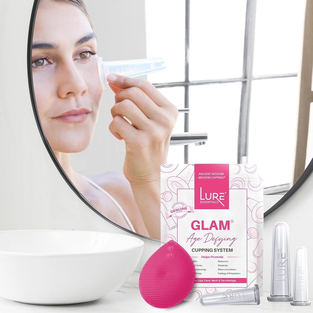 Lure Essentials GLAM facial cupping set with cups sized for the face, eyes and lips